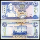 1992. Chipre. Banco Central. 20 libras. (Pick 56a). 1 de febrero, nº B000075. Muy escaso. S/C.
