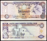 1996 / AH 1417. Emiratos Árabes Unidos. Banco Central. 50 dirhams. (Pick 14b). Fuente de Al Jahili. Escaso. S/C.