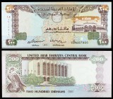 1989 / AH 1410. Emiratos Árabes Unidos. Banco Central. 200 dirhams. (Pick 16). Estadio Jeque Zayed. Raro. S/C.
