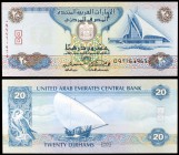 2000 / AH 1420. Emiratos Árabes Unidos. Banco Central. 20 dirhams. (Pick 21b). Club de Golf de Dubái. S/C.