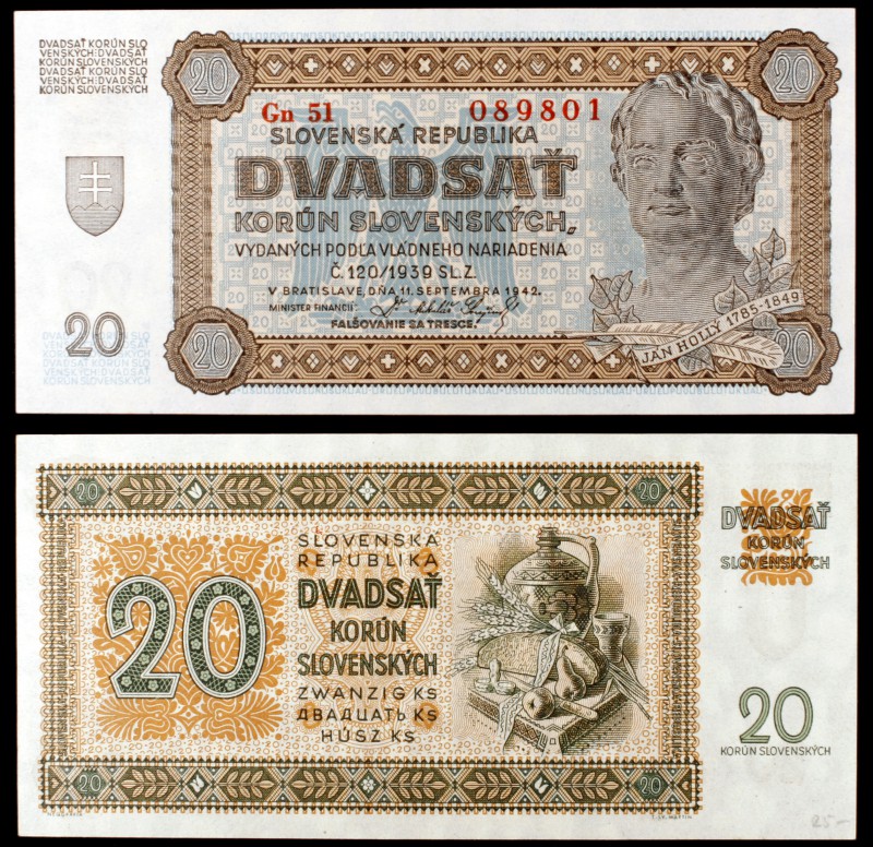 1942. Eslovaquia. República de Eslovaquia. 20 coronas. (Pick 7a). 11 de septiemb...