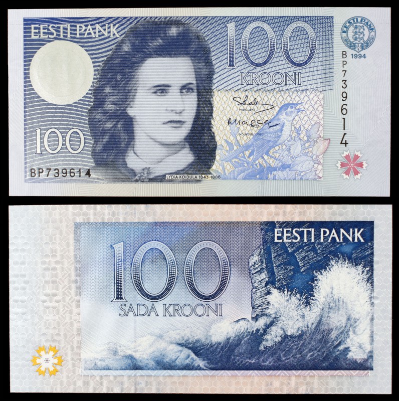 1994. Estonia. Banco de Estonia. 100 coronas. (Pick 79a). Lydia Koidula. S/C.