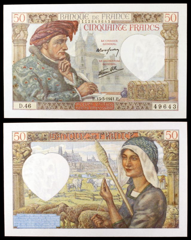 1941. Francia. Banco de Francia. 50 francos. (Pick 93). 13 de marzo, Jacques Coe...