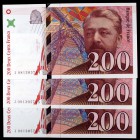 1999. Francia. Banco de Francia. 200 francos. (Pick 159c). Gustave Eiffel. Trío correlativo. S/C.