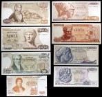 Grecia. 8 billetes de distintos valores y fechas. S/C-/S/C.