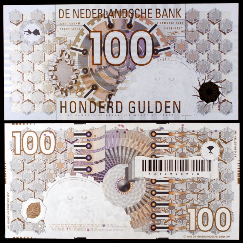 1992 (1993). Holanda. De Nederlandsche Bank. 100 gulden. (Pick 101). 9 de enero ...