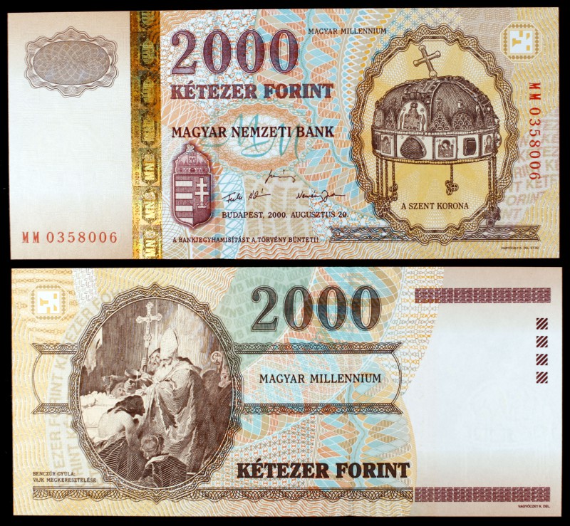 2000. Hungría. Banco Nacional. 2000 florines. (Pick 186a). 20 de agosto, corona ...