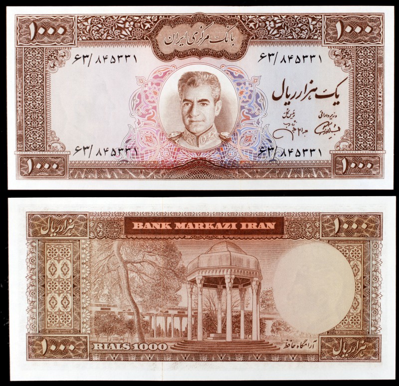 s/d (1971-73). Irán. Banco Markazi. 1000 rials. (Pick 94c). Tumba de Hafez. Esca...