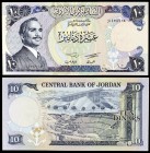 s/d (1975-92). Jordania. Banco Central. 10 dinars. (Pick 20b). Hussein / Palacio Cultural y Anfiteatro Romano. S/C.