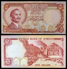 s/d (1975-92). Jordania. Banco Central. 5 dinars. (Pick 19c). Hussein / Al-Khazneh (Petra). S/C.