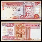 AH 1413 / 1993. Jordania. Banco Central. 5 dinars. (Pick. 25b). Hussein / Al-Khazneh (Petra). S/C.
