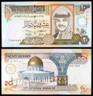 AH 1412 / 1992. Jordania. Banco Central. 20 dinars. (Pick 27a). Hussein / Cúpula de la Roca. S/C.
