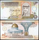 AH 1415 / 1995. Jordania. Banco Central. 20 dinars. (Pick 32a). Hussein / Cúpula de la Roca. S/C.