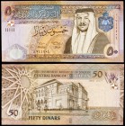 AH 1423 / 2002. Jordania. Banco Central. 50 dinars. (Pick 38a). Rey Abdullah II / Palacio de Raghadan. Escaso. S/C.