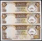 1968 (1986-91) Kuwait. Banco Central. 20 dinars. (Pick 16b). Centro de Justicia en reverso. 3 billetes S/C.
