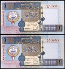 1968 (1994). Kuwait. Banco Central. 1 dinar. (Pick 25a). Torre de Kuwait. 2 billetes. S/C.