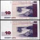 2000. Letonia. Banco de Letonia. 10 latu. (Pick 50). Río Daugava. 2 billetes. EBC+.