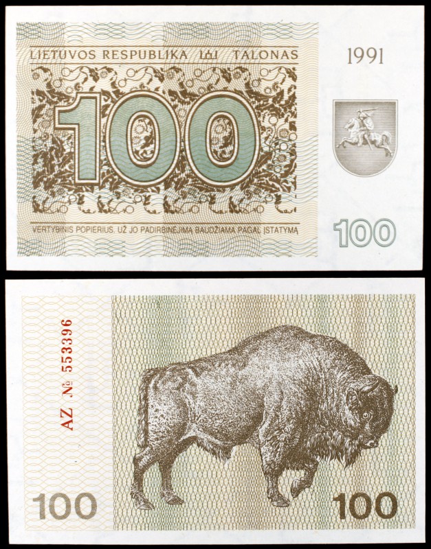 1991. Lituania. Banco de Lituania. 100 (talonas). (Pick 38b). Bisonte europeo. S...