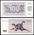 1992. Lituania. Banco de Lituania. 100 (talonas). (Pick 42). Nutrias. S/C.