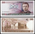 1991 (1993). Lituania. Banco de Lituania. 20 litu. (Pick 48). Jonas Maironis. S/C.