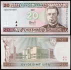 1997. Lituania. Banco de Lituania. 20 litu. (Pick 60). Jonas Maironis. S/C.