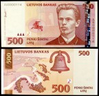 2000. Lituania. Banco de Lituania. 500 litu. (Pick 64). Vincas Kudirka. Raro. S/C.