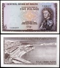 1967 (1968). Malta. Banco Central. 5 libras. (Pick 30a). Raro. S/C.