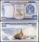 1967 (1973). Malta. Banco Central. 5 liras. (Pick 32c). Escaso. S/C.