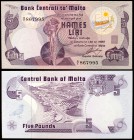 1967 (1979). Malta. Banco Central. 5 liras. (Pick 35a). Estatua de la Cultura. S/C.