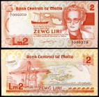 1967 (1986). Malta. Banco Central. 2 liras. (Pick 37). Agatha Barbara. S/C.