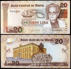 1967 (1986). Malta. Banco Central. 20 liras. (Pick 40). Muy escaso. S/C.