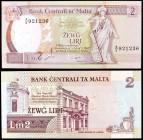 1967 (1989). Malta. Banco Central. 2 liras. (Pick 41). S/C.