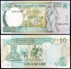1967 (1989). Malta. Banco Central. 10 liras. (Pick 43). S/C.