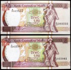1967 (1994). Malta. Banco Central. 2 liras. (Pick 45d.). 2 billetes. S/C.