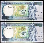 1967 (1944). Malta. Banco Central. 5 liras. (Pick 46d). 2 billetes. S/C.
