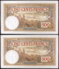 1948. Marruecos. Banco Estatal. 500 francos. (Pick 15b). 10 de noviembre. Pareja correlativa. Muy raro así. EBC+.