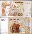 2002 / AH 1423. Marruecos. Banco Al-Maghrib. 100 dirhams. (Pick 70). Mohammed VI, Hassan II y Mohammed V. S/C.
