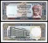 1987 / AH 1408. Omán. Banco Central. 20 rials. (Pick 29a). Sultán Qaboos bin Sa'id / Banco Central. S/C.