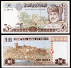 1995 / AH 1416. Omán. Banco Central. 10 rials. (Pick 36). Sultán Qaboos bin Sa'id. Escaso. S/C.