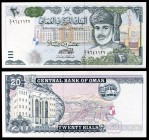 1995 / AH 1416. Omán. Banco Central. 20 rials. (Pick 37). Sultán Qaboos bin Sa'id / Banco Central. Escaso. S/C.