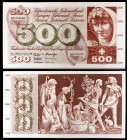 1970. Suiza. Banco Nacional. 500 francos. (Pick 51h). 5 de enero. Leve doblez pero extraordinario ejemplar. Raro. EBC+.
