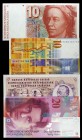 1977 a 1996. Suiza. Banco Nacional. 10 francos (tres) y 20 francos. 4 billetes. S/C.