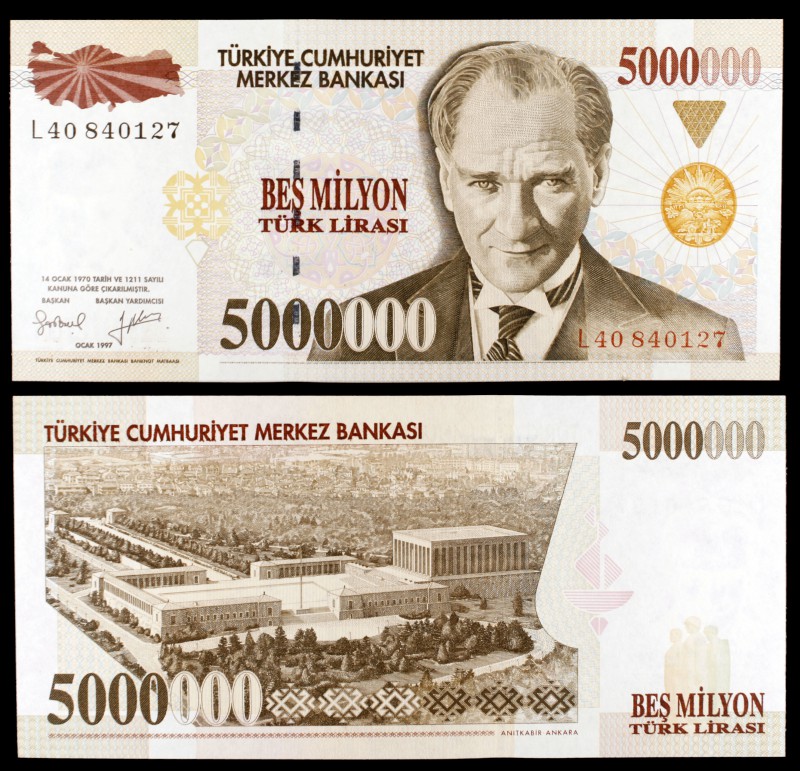 1970 / 1997. Turquía. Banco Central. 5000000 liras. (Pick 210). Presidente Kamel...