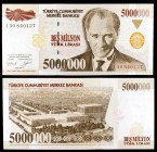 1970 / 1997. Turquía. Banco Central. 5000000 liras. (Pick 210). Presidente Kamel Atatürk. S/C-.