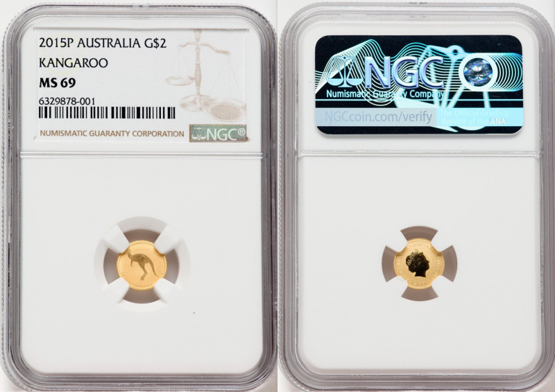 Elizabeth II gold Proof "Kangaroo" 2 Dollars 2015-P MS69 NGC, Perth mint, KM-Unl...