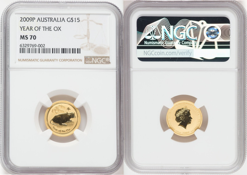Elizabeth II gold "Year of the Ox" 15 Dollars (1/10 oz) 2009-P MS70 NGC, Perth m...