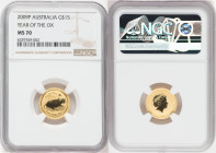 Elizabeth II gold "Year of the Ox" 15 Dollars (1/10 oz) 2009-P MS70 NGC, Perth mint, KM1891. Lunar series. 

HID09801242017

© 2022 Heritage Auctions ...