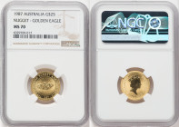 Elizabeth II gold "Nugget - Golden Eagle" 25 Dollars (1/4 oz) 1987 MS70 NGC, KM90. 

HID09801242017

© 2022 Heritage Auctions | All Rights Reserved