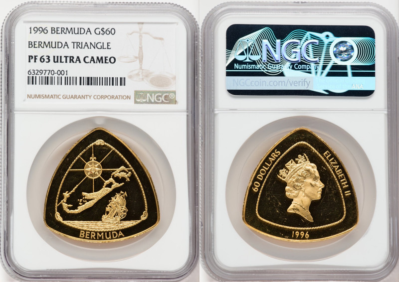Elizabeth II gold Proof "Bermuda Triangle" 60 Dollars 1996 PR63 Ultra Cameo NGC,...