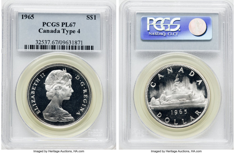 Elizabeth II Prooflike Dollar 1965 PL67 PCGS, Royal Canadian mint, KM64.1. Type ...